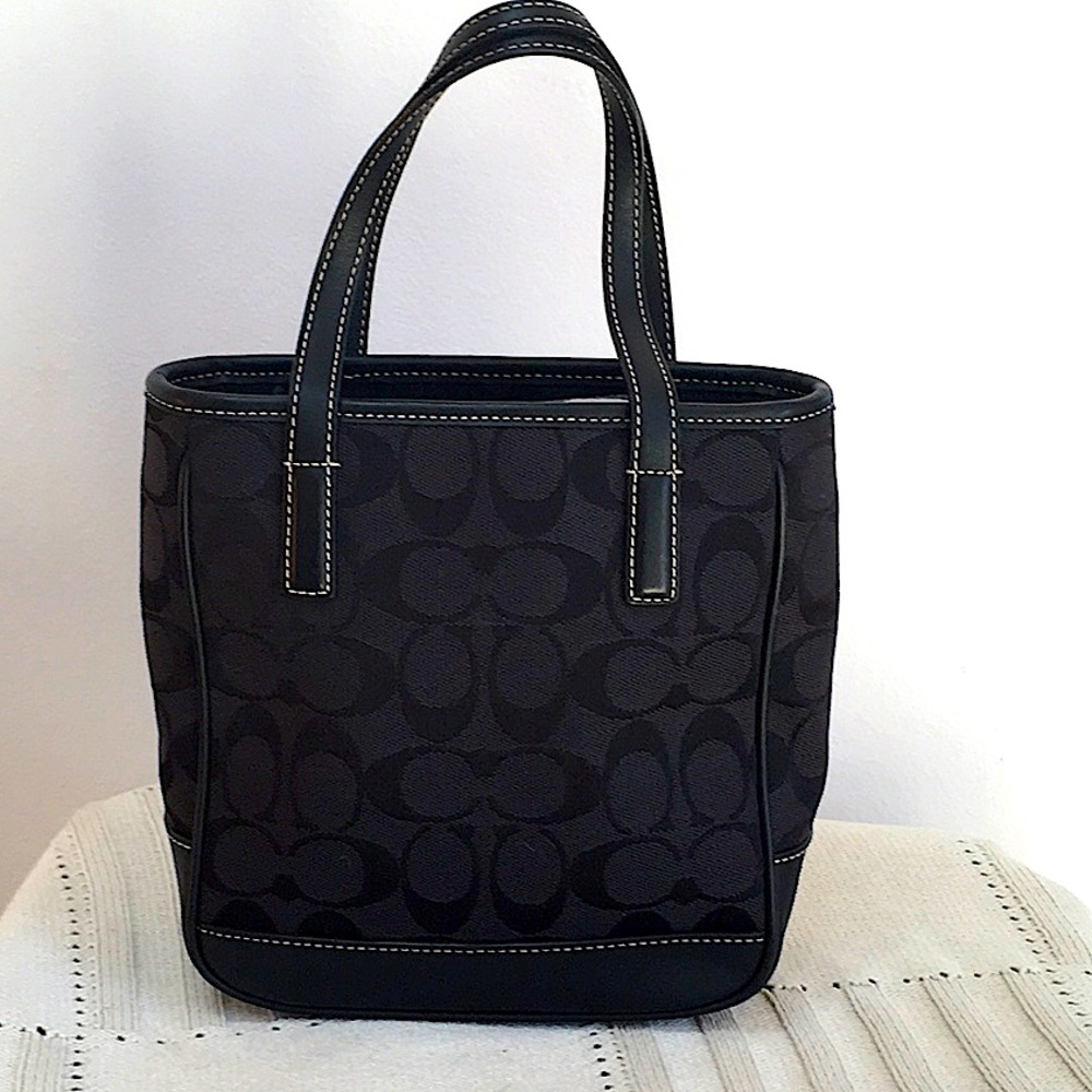 Nice Vintage Coach Black Mini Signature Canvas & Leather Satchel Tote bag purse
